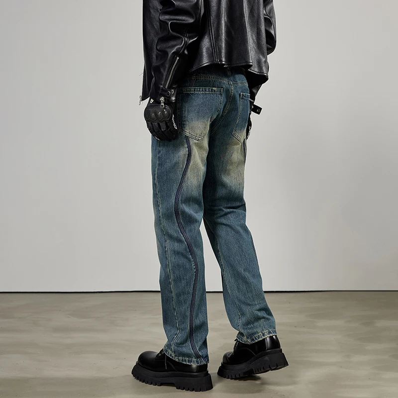 2023 New Retro Men'S Jeans Fashionable Distressed Patchwork Loose Straight Leg High Street Versatile Washed Jeans For Men