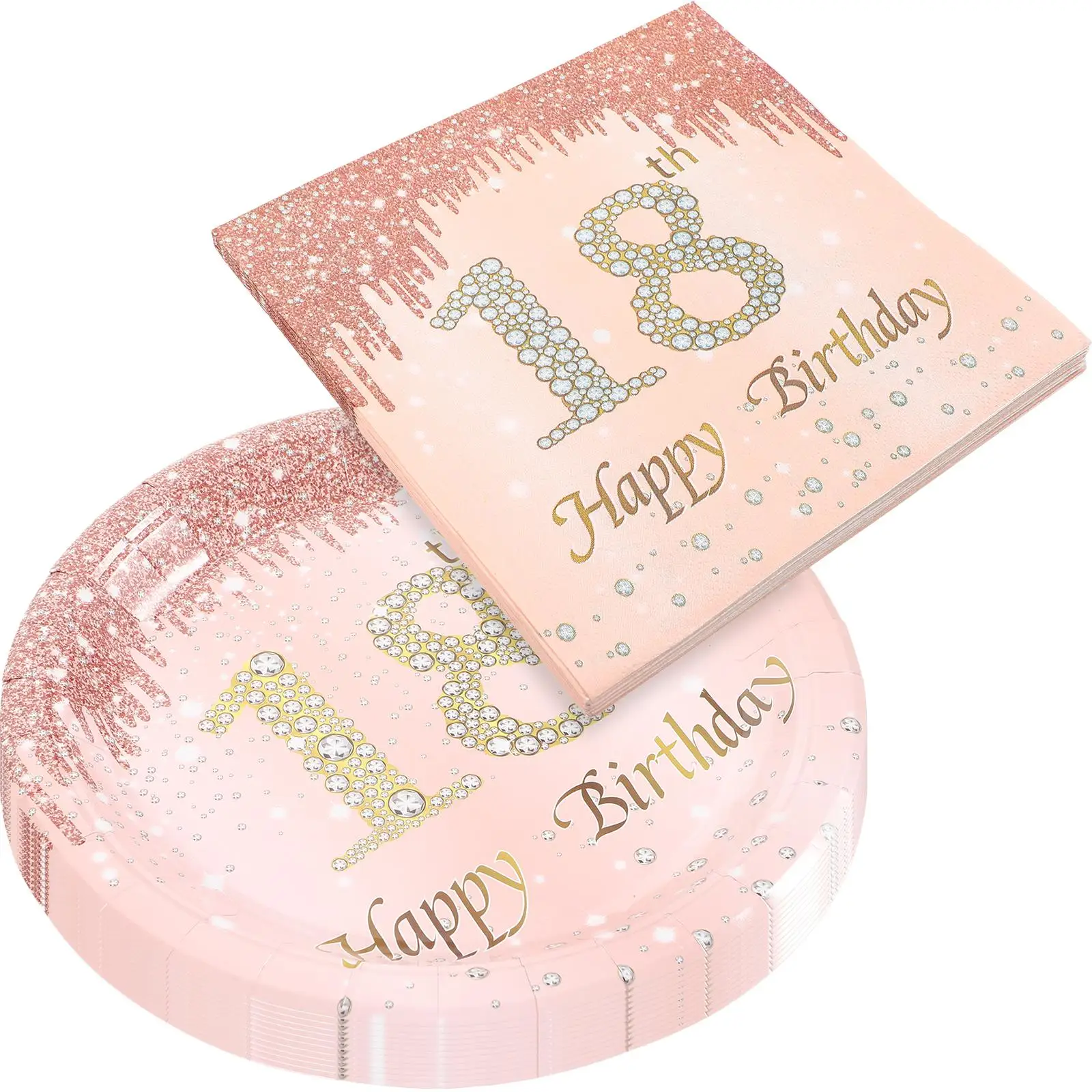 36pcs Birthday Theme Paper Napkins Set Rose Gold 18th 9inch Disposable Party Supplies Celebration Tableware Dessert Plates Cake