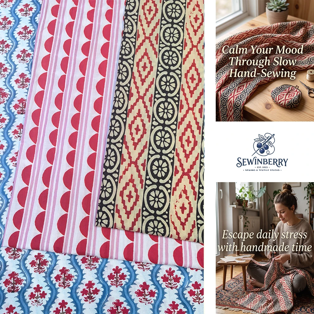 Vintage Ethnic Geometric Floral Print Cotton Fabric Stress‑Relief DIY Sewing Material For Blouse Dress Skirt Patchwork Quilt