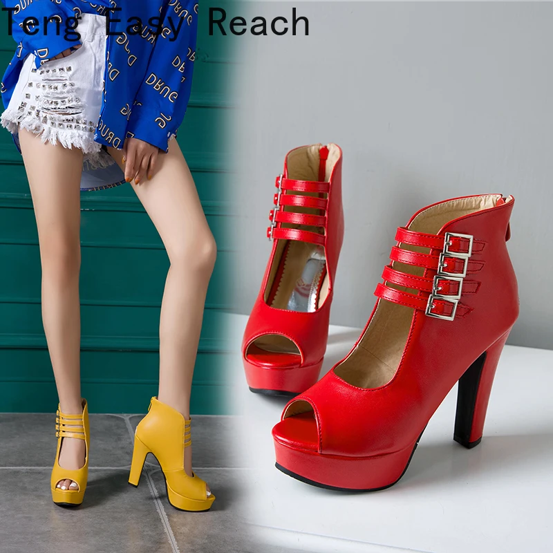 2024 Summer New Womens Ankle Boots Sandals High Quality PU Leather Buckle Strap Zip Stiletto Heels Plus Size 35-46Shoes