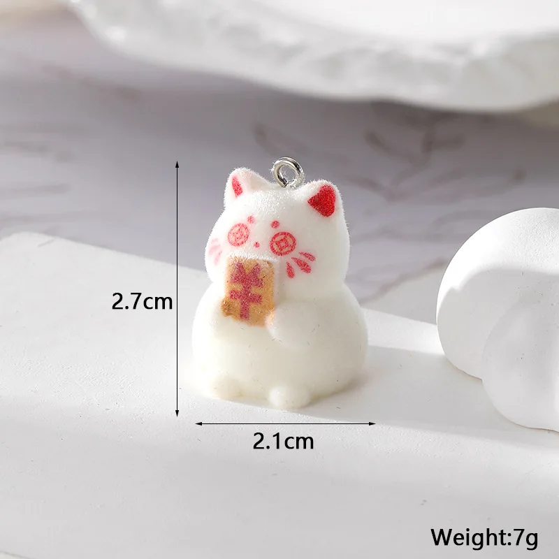20PCS 3D Resin Flocking Lucky Cat Charms Mascot Pendant for Necklace Earrings Jewelry Making DIY Handmade Accessories Wholesale