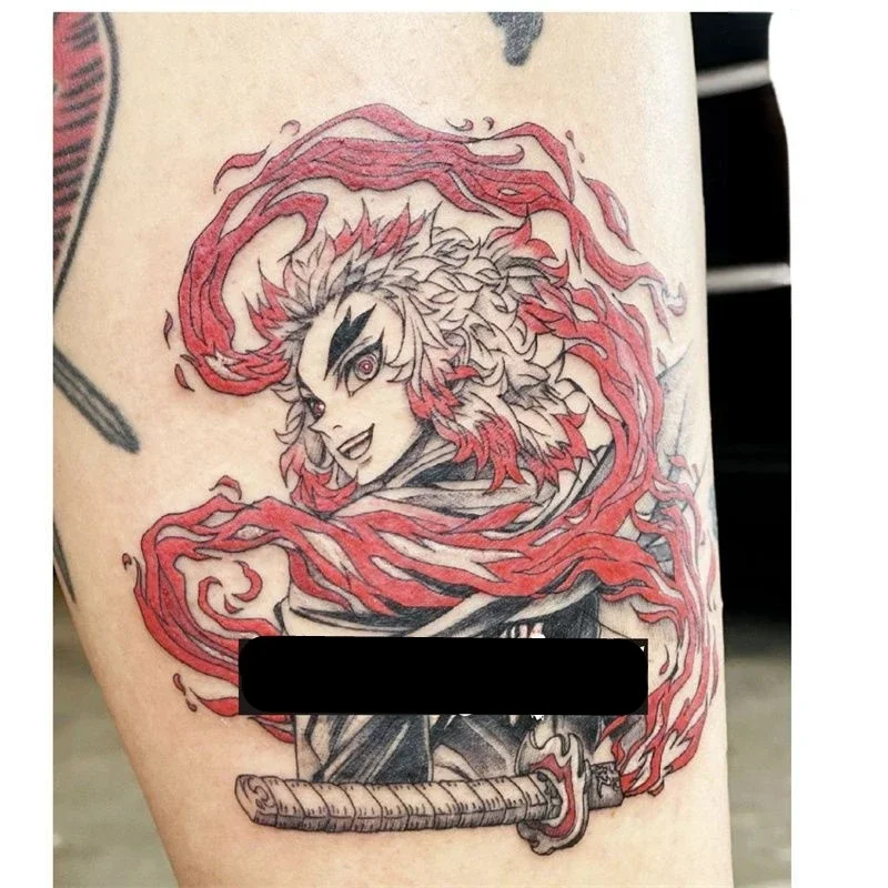 

Anime Rengoku Kyoujurou Temporary Tattoos for Woman Man Lifelike Long Lasting Cartoon Body Art Waterproof Fake Tattoo Sticker