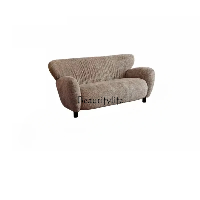 

ld6Sofa Nordic Retro Beech Small Apartment Living Room Double Fabric Sofa