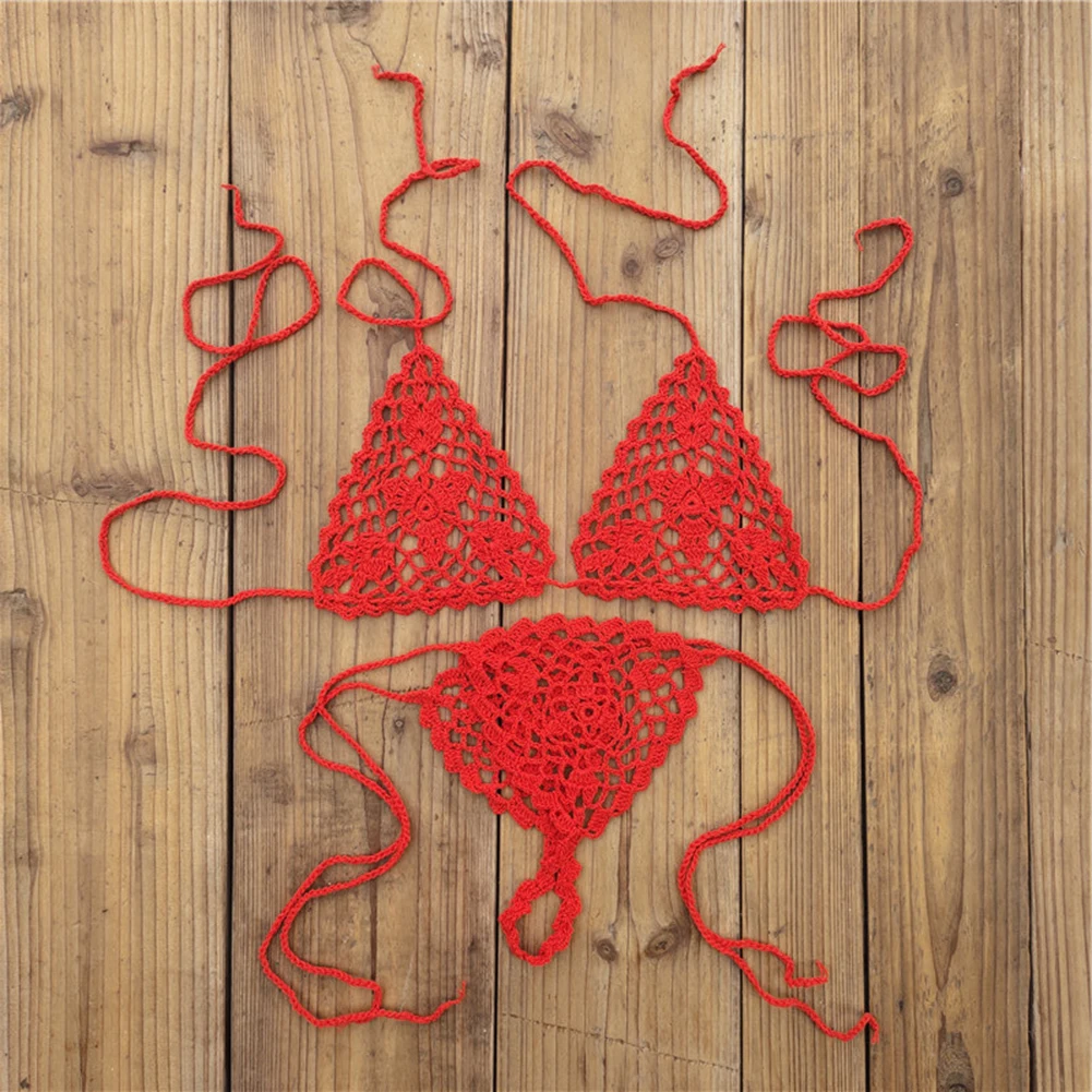 

Handmade Crochet Bikini Sets Swimwear Handmade Swimsuit White Women Bikini Sets Mesh Fabric Side String Design