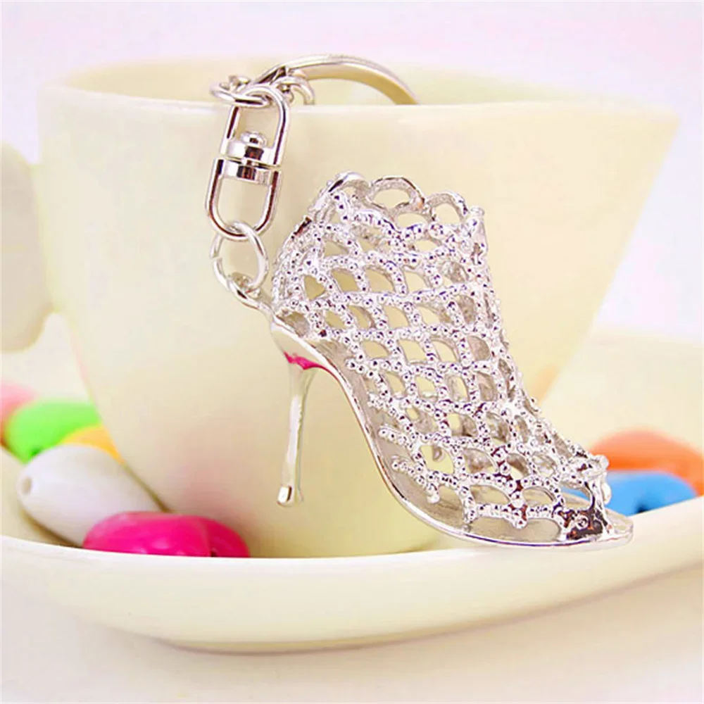 Luxury Ladies Crystal Sandals Keychain Rhinestone High Heel Shoe Flowers Charms Handbag Pendant Accessorie Car Trinket Keyring