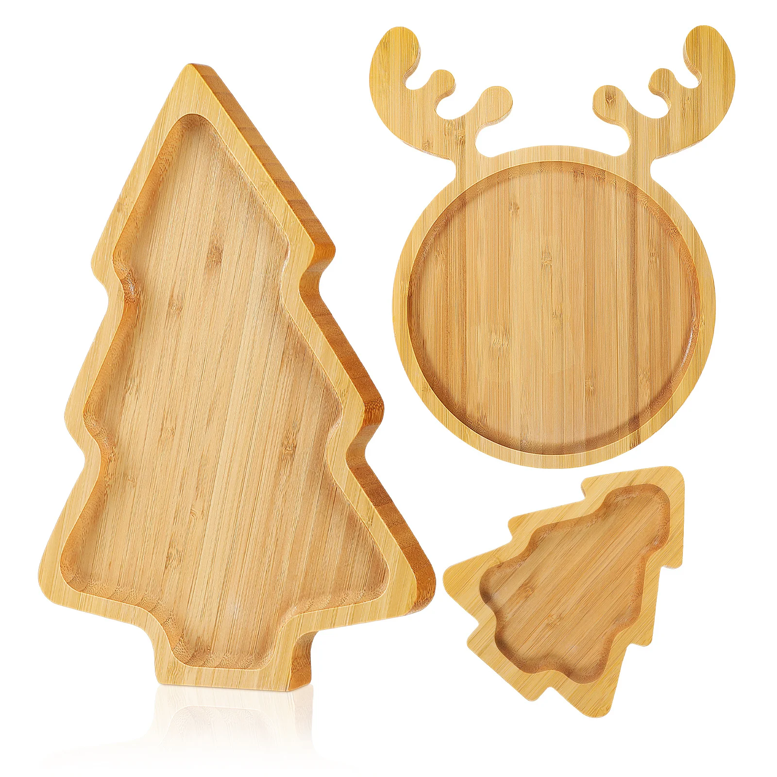 

3Pcs Christmas Deer Plate Xmas Tree Shaped Fruit Tray Smooth Safe Multi Functional Serving Dish for Party Snacks Nuts Dessert