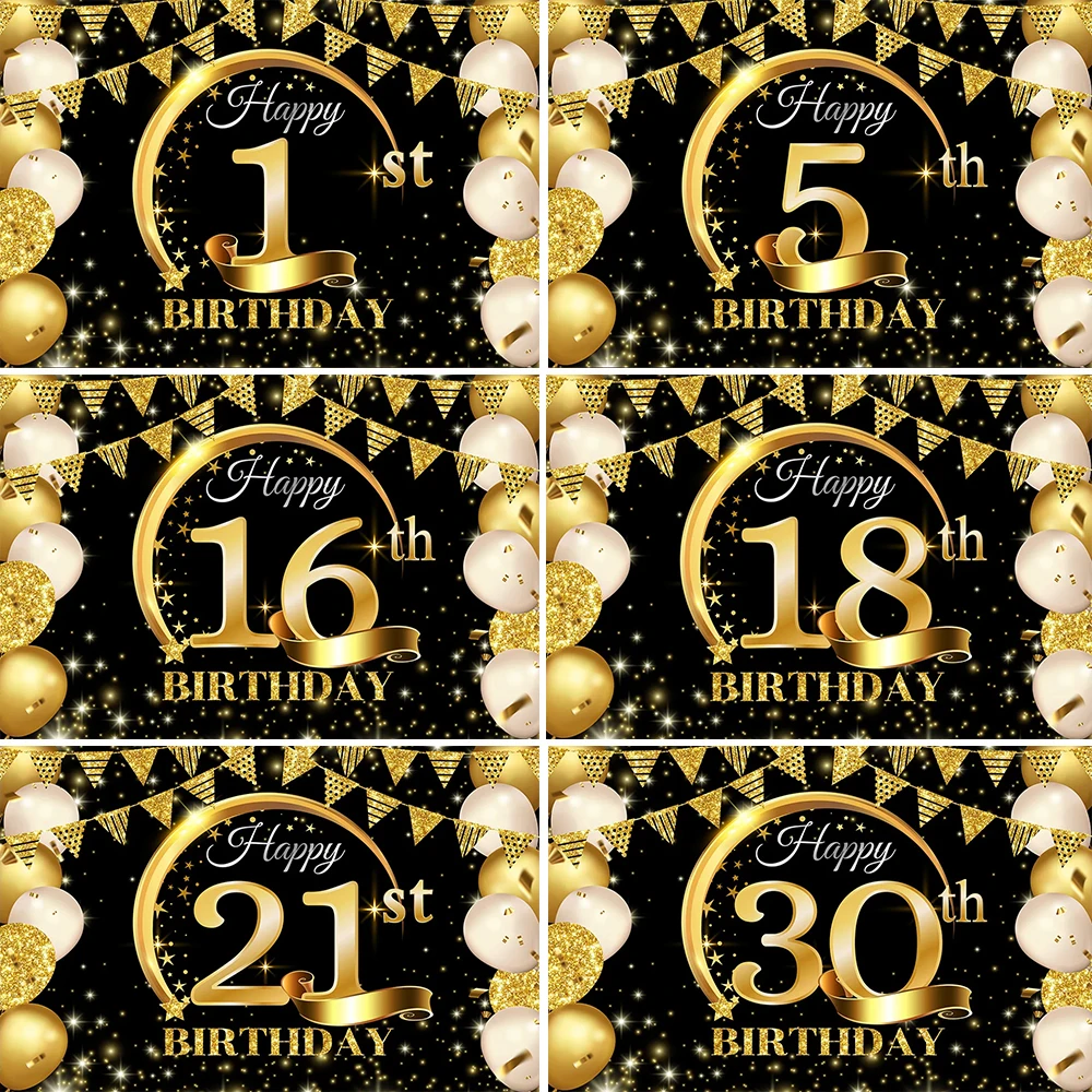 

Adult Happy Birthday Gold Glitter Balloon 1 18 21 30 40 50 90th Anniversary Age Party Customize Photo Personalize DIY Background