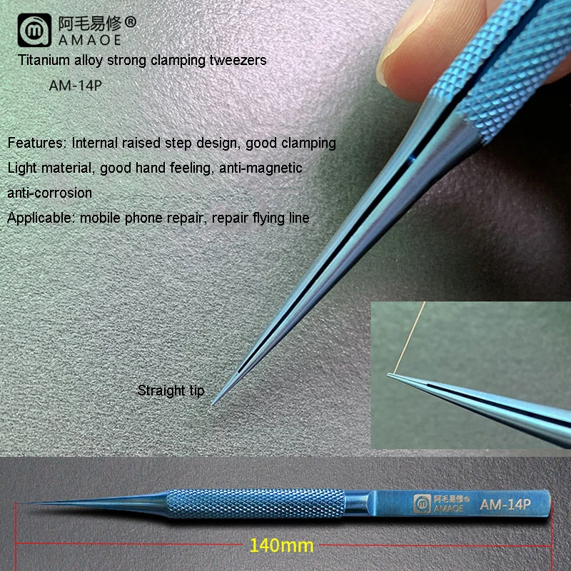 Amaoe Tweezers Forsep Presisi Baja Sidik Jari Garis Terbang Aloi Titanium untuk Perbaikan Lonjakan Kabel Motherboard Ponsel