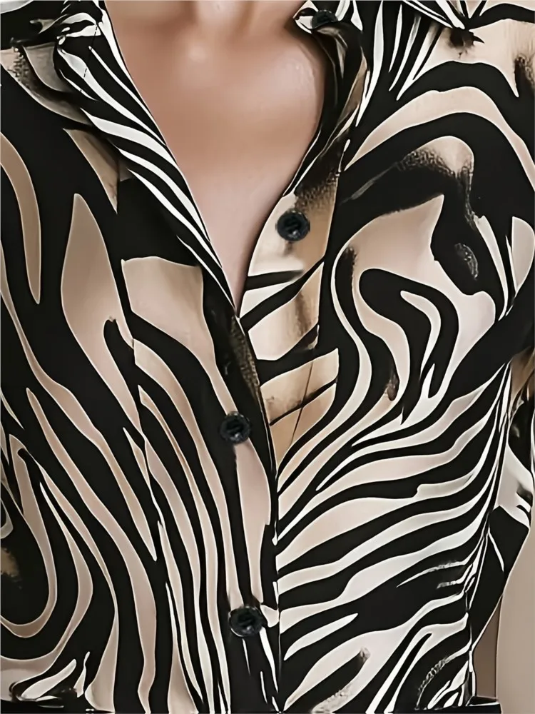 เสื้อเชิ้ตทำงานแฟชั่นหรูหรา เสื้อเชิ้ตผู้หญิงลายพิมพ์สไตล์ฝรั่งเศส ผ้าเนื้อนุ่ม สำหรับฤดูใบไม้ผลิและฤดูใบไม้ร่วง เสื้อเชิ้ตแขนยาวสำหรับผู้หญิงทำงาน