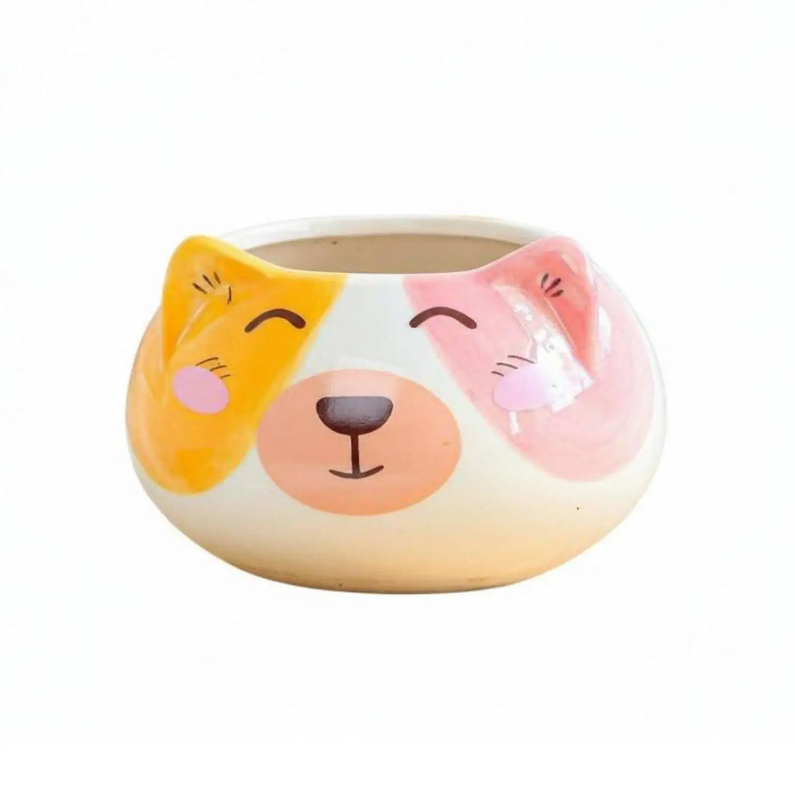 Mini Ceramic Cat Planter With Drainage Hole Cute Cat Flower Pot for Office Desk