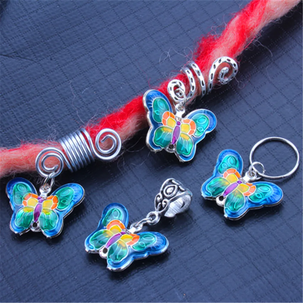 5pcs African Hair Rings Beads Blue Retro Butterfly Cuffs Tubes Charms Dreadlock Dread Hair Braids Jewelry Accessories New 2023