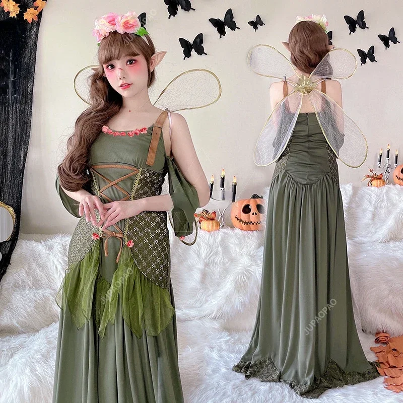 Halloween Costume Elf Ball Adult Stage Butterfly Elf Fairy Girl Dress Long Skirt Stage Performance Costume Carnival Performance