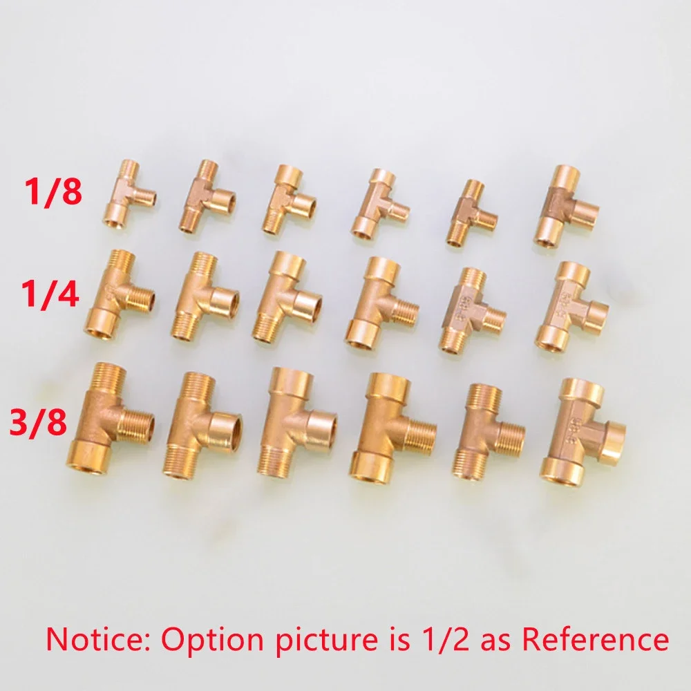 Brass Pipe Fitting Tee Type Male Female Thread 1/8 1/4 3/8 1/2 BSP Pneumatic Plumbing Copper Fittings Water Oil Gas Adapter