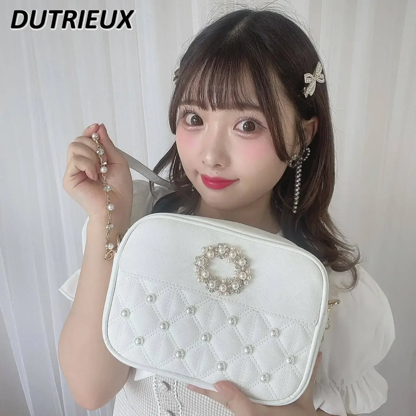 Japanese Sweet Cute Mini Bags Mine Series Mass-Produced Classic Rhinestone Pearl PU Leather Crossbody Pouch Messenger Bags Girl