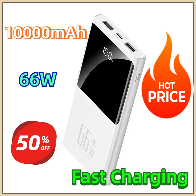 

For Mobile Phone PowerBank 66W Power Bank 10000mAh Large Capacity Two-way Fast Charging Lightweight External Battery Portable