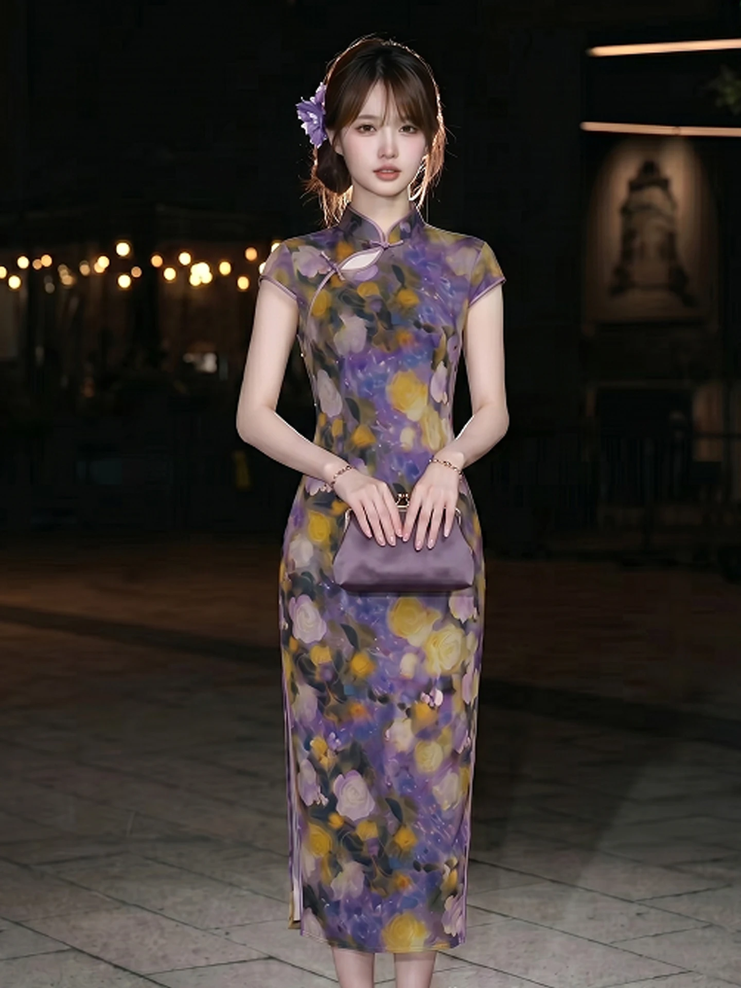 Qipao Retro Ne con Bordado Floral, Manga Corta, Estilo Vintage E, Uso Diario, Diseño Juvenil, Moda China, Nueva Lle...