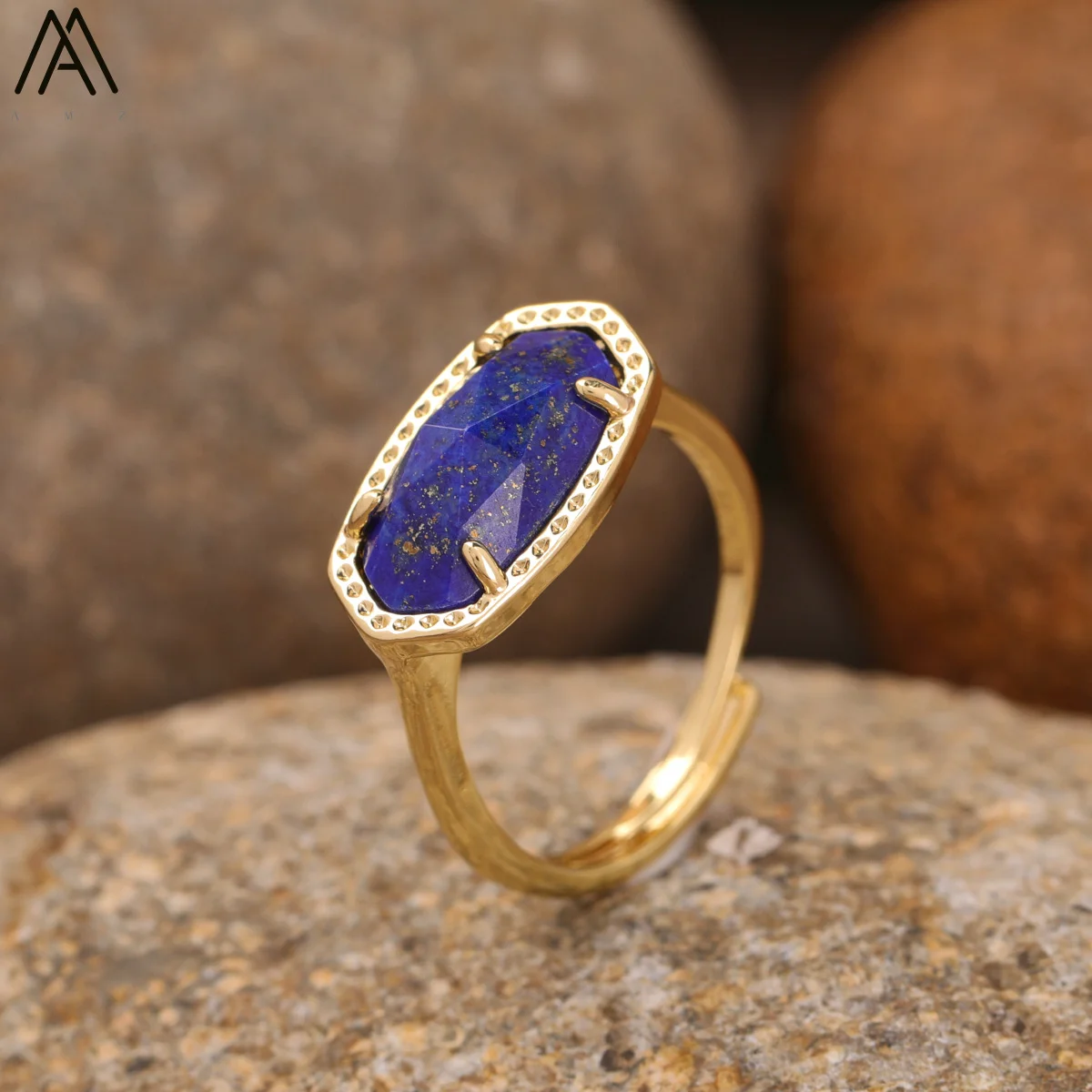 

Luxury Lapis Lazuli Gold Claw Rings For Women Faceted Gemstone Adjustable Ring Birthday Party Anniversary Jewelry Gifts Dropship