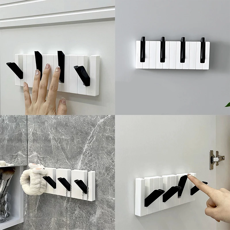 Piano Tray Key Holder Plastic Folding Balcony Wall Hangers Kitchen Bathroom Towels Hair Accessories Sundries Storage Hooks