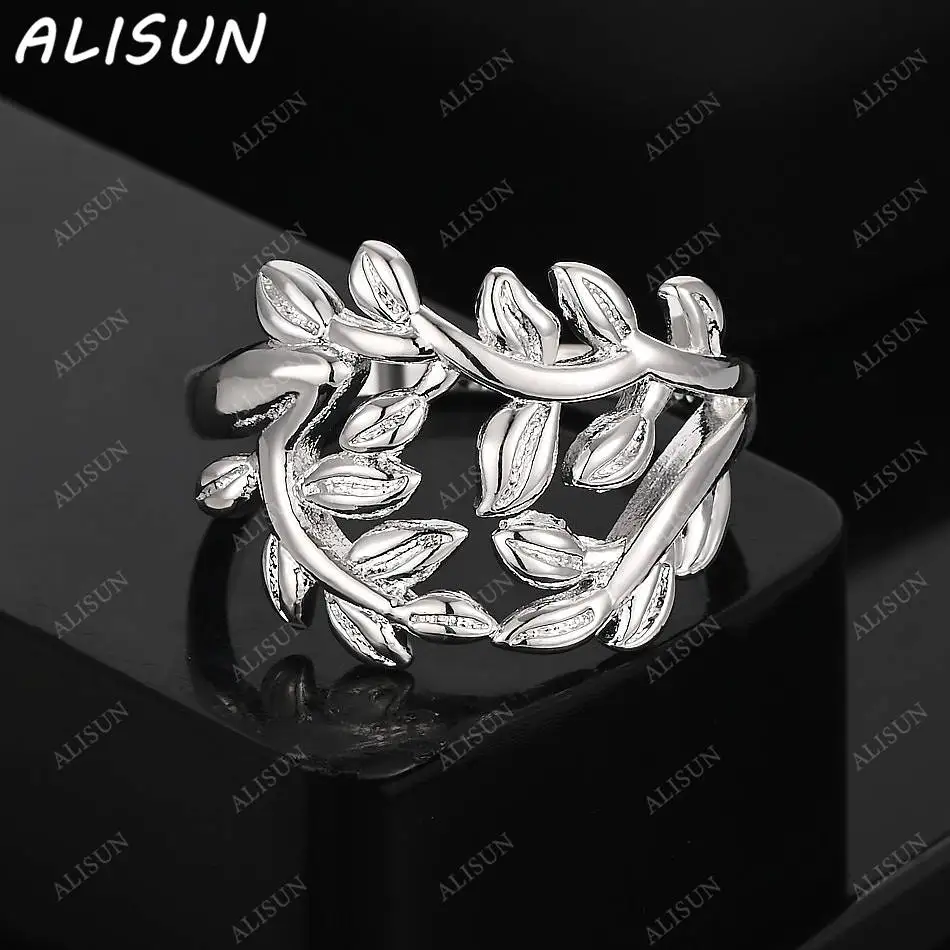 

ALISUN 925 Sterling Silver Leaves Fine Ring For Women Men Fashion Jewelry Charm Grace Wedding Engagement Accessories