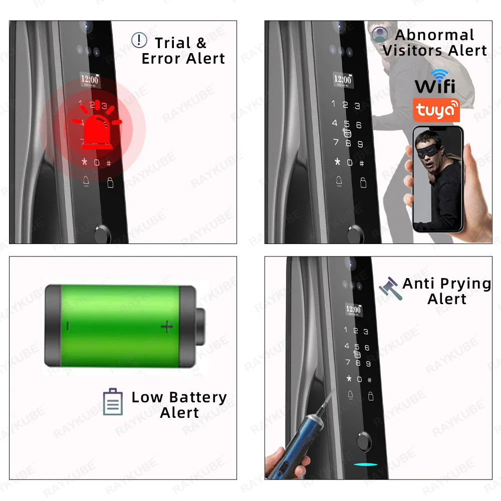 New RAYKUBE X50 Tuya WiFi 3D Face Recognition Digital Fingerprint Door Lock With WiFi Camera Remote APP Video Call 10-language