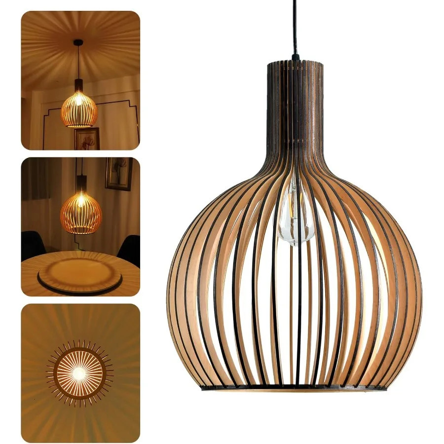 

Деревянный подвесной светильник E26, подвесной светильник, домашняя люстра из натурального дерева ручной работы, регулируемая по высоте, подвесной обеденный стол в стиле бохо