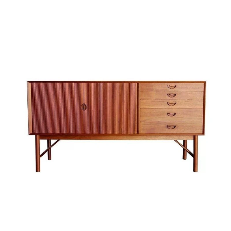 Double door medieval dining side cabinet, retro rolling shutter door locker, storage