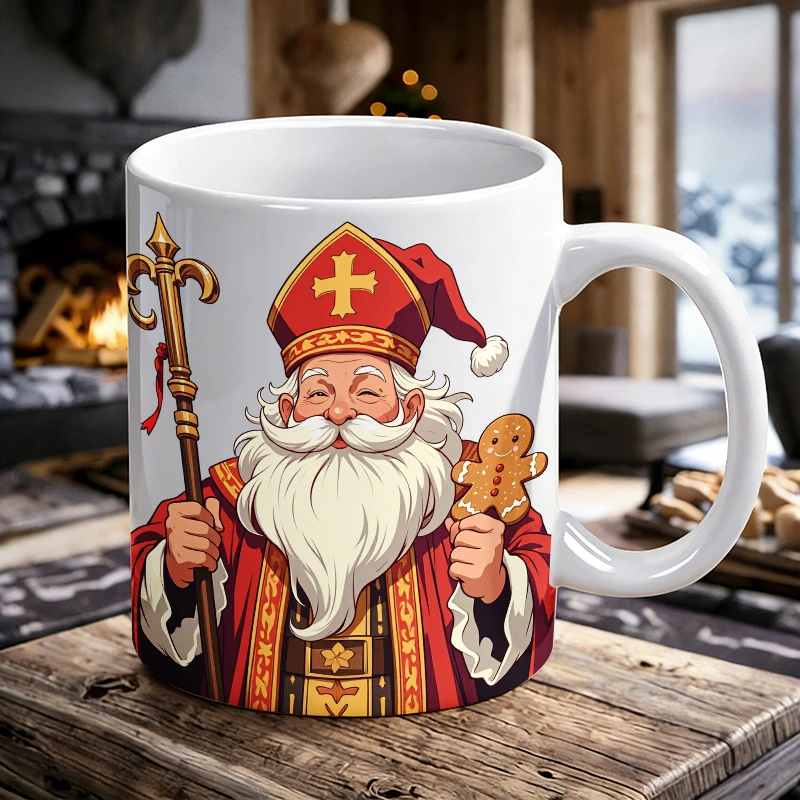 

Cute Saint Nicholas pattern ceramic mug, coffee cup, milk cup, office tea cup, drinking cup, fade-resistant, gift for friends
