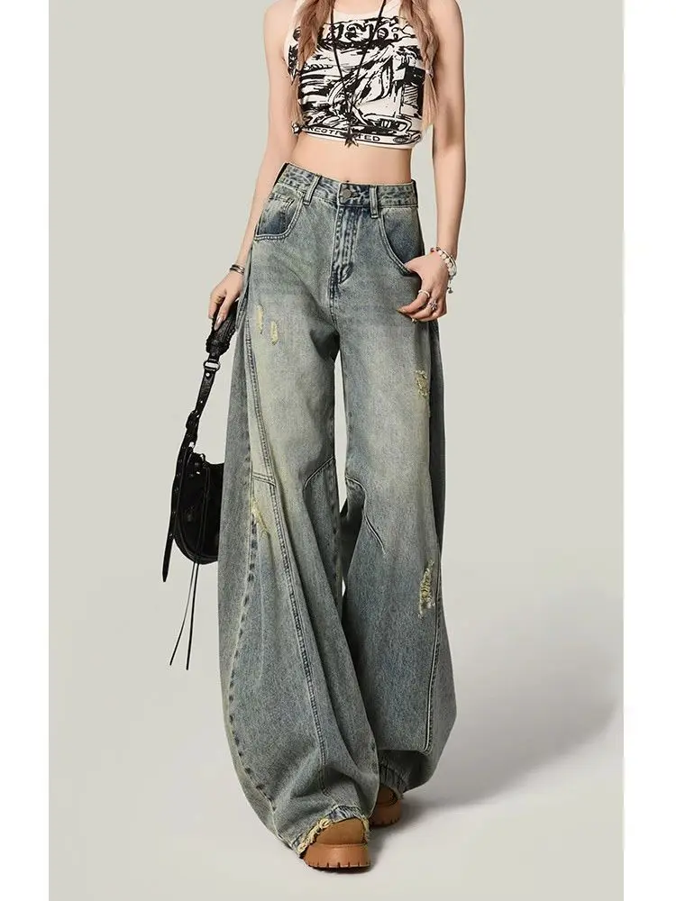 Calças de design vintage americano feminino alta streetwear 2000s y2k bolsos calças femininas harajuku subcultura roupas casuais chique