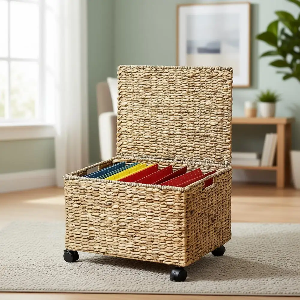 

Wicker Storage Cabinet with Hanging Baskets and Water Hyacinth Baskets