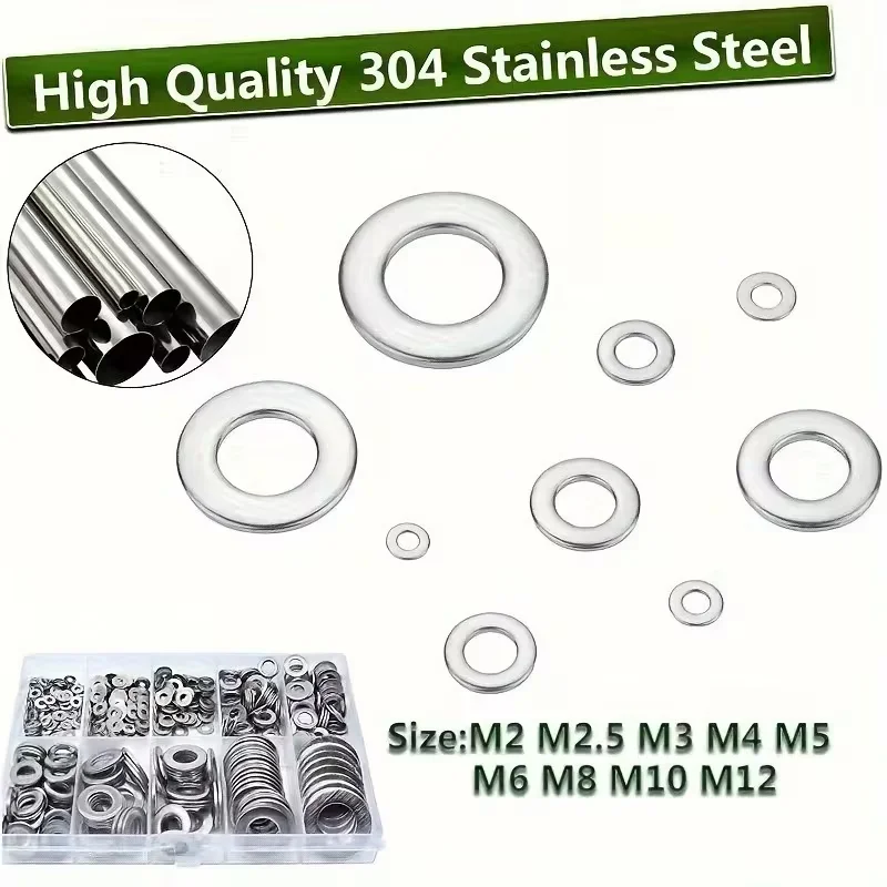 1250pcs Flat Washer Assorted Kit Random Box (M2 M2.5 M3 M4 M5 M6 M8 M10 M12) for Home Decor, Factory Maintenance, Kitchen, Store image 5