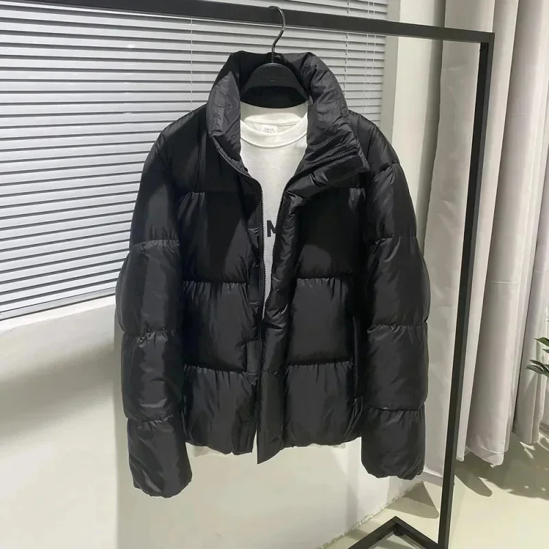 New Men's Simple Solid Color Stand-up Neck 90% White Duck Down Jacket Men Cold-proof and Thickened Youth Bread Black Coats