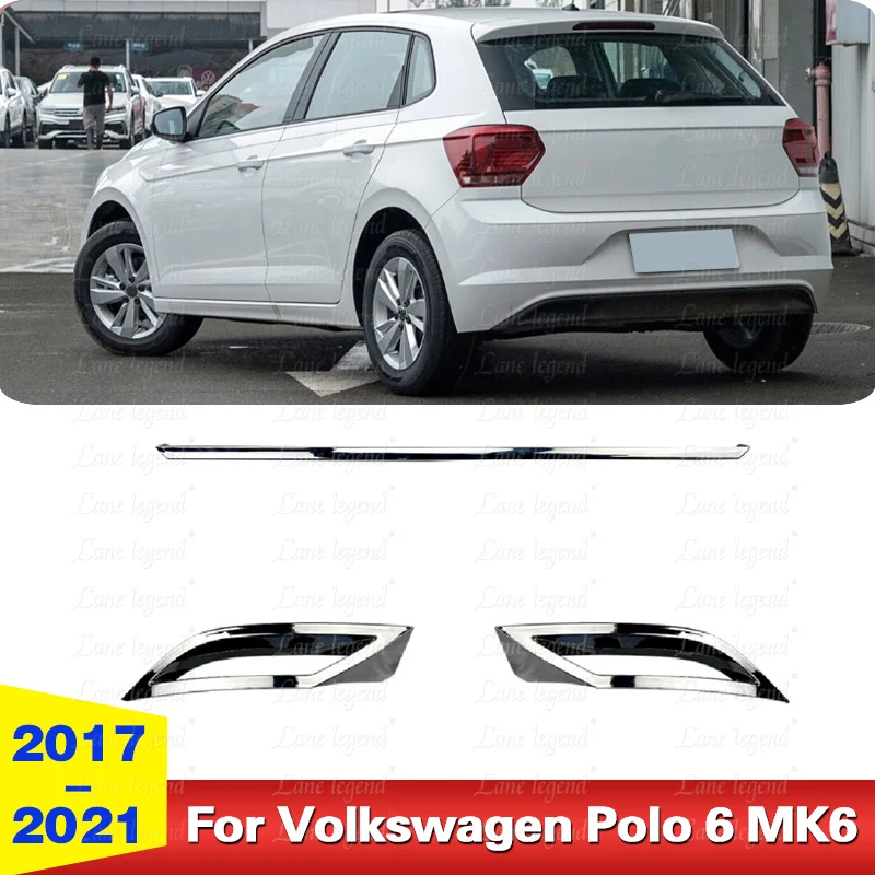 For VW Polo 6 MK6 2017-2021 3Pcs Rear Bumper Diffuser Lip Spoiler Air outlet Exhaust Strip Cover Trim Pre-facelift Body Kit