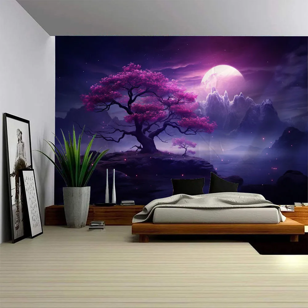 Starry Sky Tree of Life Tapestry Night Sky Gradient Star Moon Home Living Room Features Wall Decoration Background Cloth