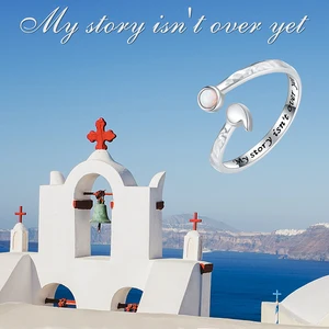 925 Sterling Silver Adjustable Opal Dipalu Titik Koma Cincin Kesadaran Bunuh Diri Inspirasional Mendukung Perhiasan untuk Wanita Hadiah 8 kesadaran bunuh diri penjualan terbaik - №