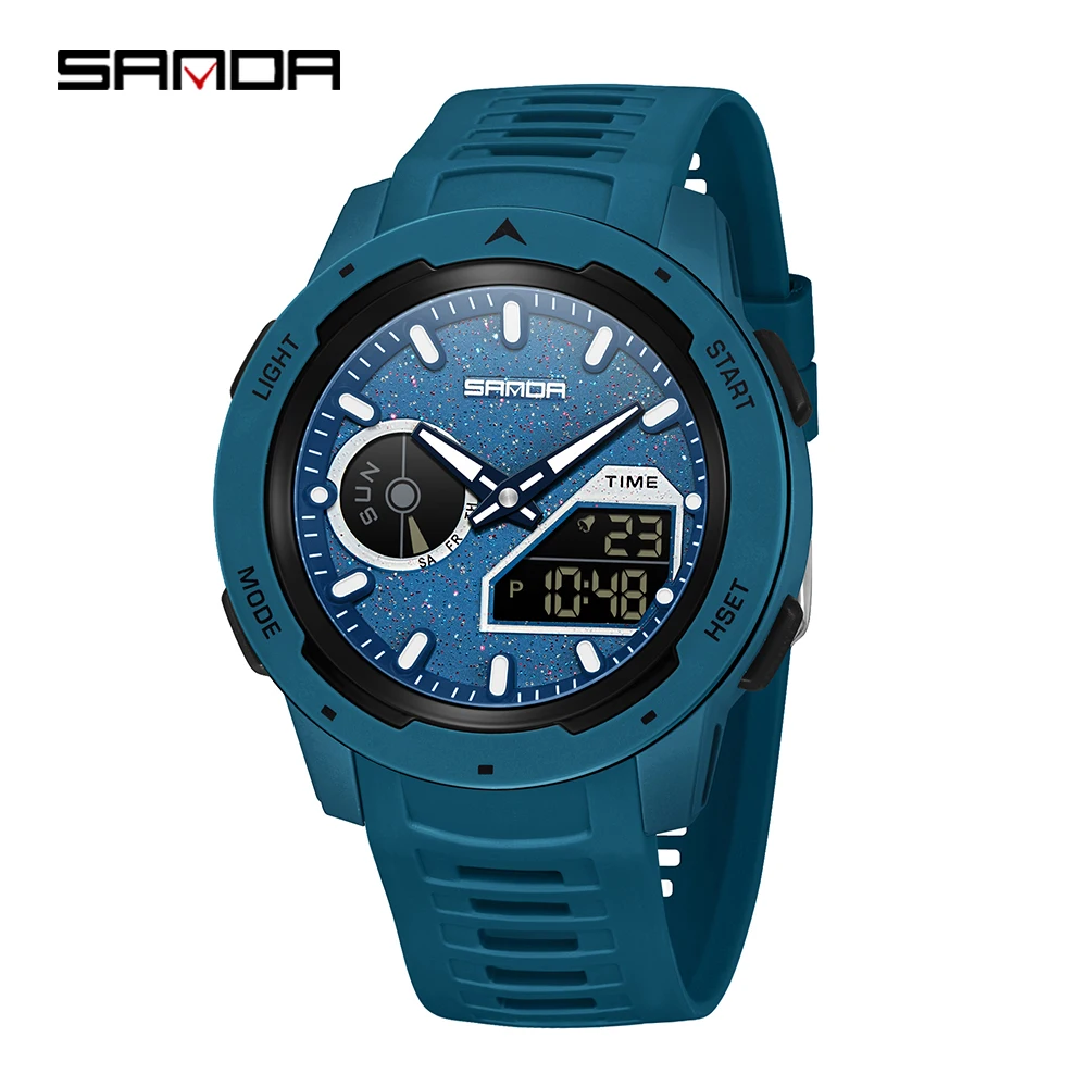 SANDA 6335 sports electronic quartz dual display watch multifunctional 50 meter waterproof men's and women's night lights 2026