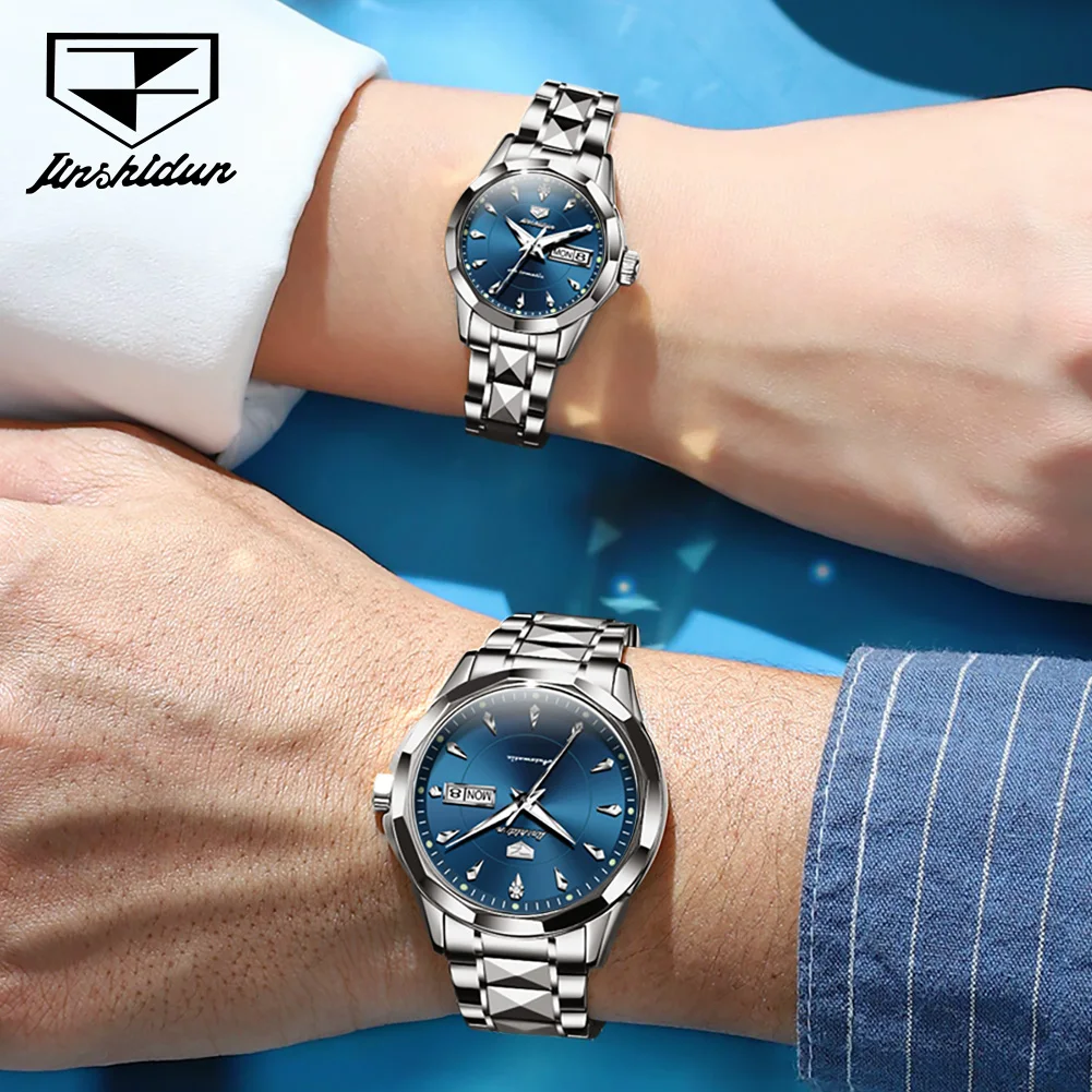 JSDUN Top Romantic Couple Watch Tungsten Steel Strip Imported Movement Imported Movement  Automatic Mechanical Watch for Lovers