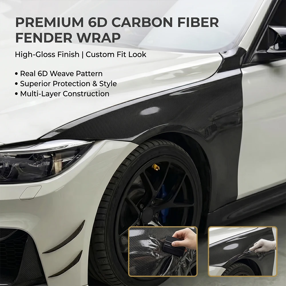 6D Gloss Carbon Fiber Vinyl Wrap Film for Car Fender Side Wing Protection DIY Styling Body Wrap Air Release Bubble Free Sticker
