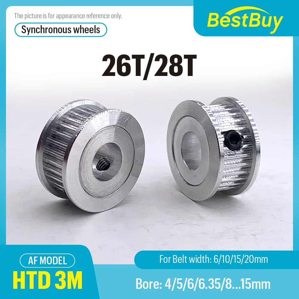 

HTD 3M 26T/28Teeth Synchronizing Wheel Bore 4-15mm Timing Belt Width 6/10/15/20mm 3D printer CNC Parts