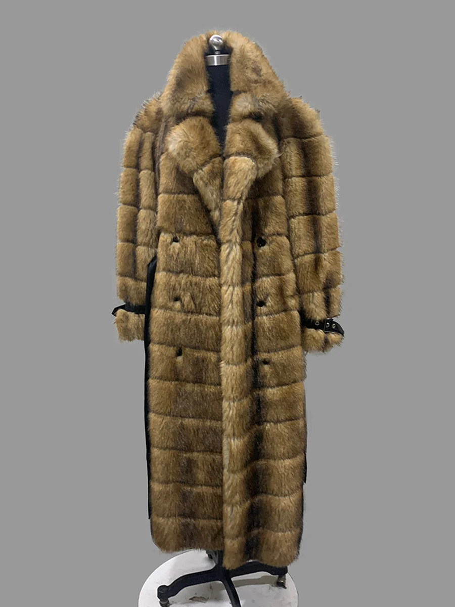 Nerazzurri Winter Extra Long Original Brands Luxury Clothing Striped Shaggy Thick Fluffy Faux Fur Coat Women Shoulder Pads  2026