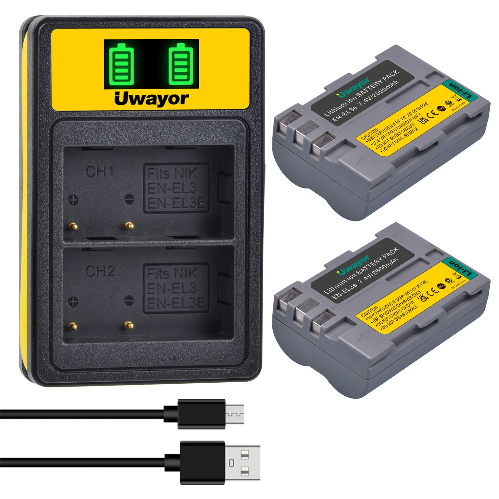 

UWayor EN-EL3e Battery and Charger Set for Nikon D50, D70, D70s, D80, D90, D100, D200, D300, D300S, D700 Digital SLR Cameras