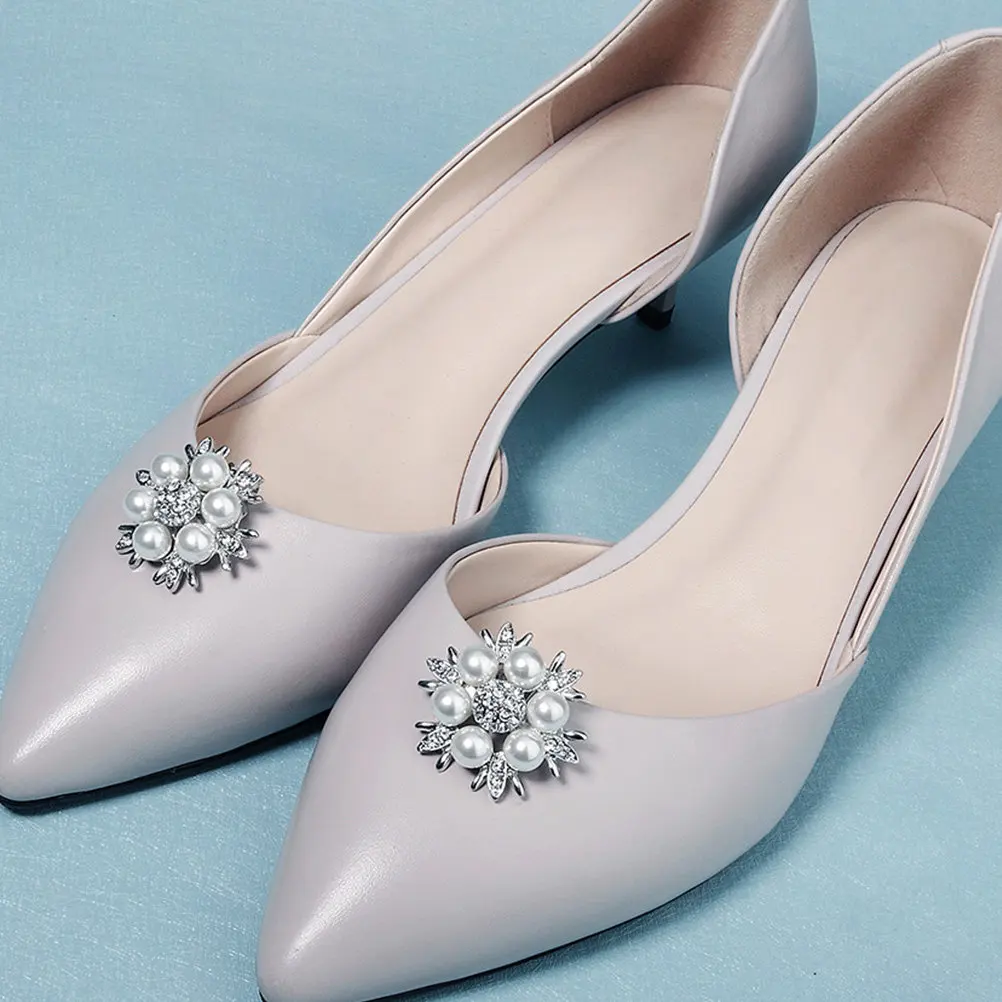 

1Pair Shoe Buckles Decor for Girls Rhinestone Pearl Detachable Clips Elegant DIY High Heeled Shoes Decoration Accessories