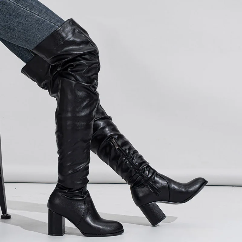 

Boot heel elastic fashion boots, thick heeled women's boots, 2025 new long tube boots, round toe knee high boots