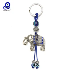 Lucky Eye Alloy Elephant Keychain Blue Turkish Evil Eye Bead Key Chain Women Men Bag Car Keyring llavero porte clé מחזיק מפתחות