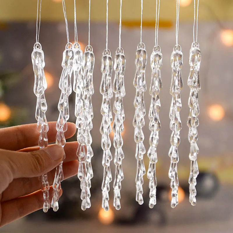 10PC 13cm Transparent Ice Cone Christmas Decor Xmas Tree Hanging Ornament Fake Icicle Navidad New Year Gift Xmas Home Decoration