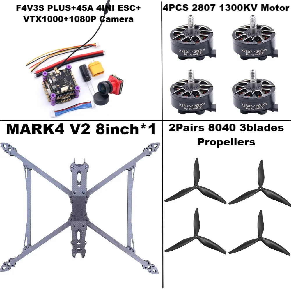 MARK4 V2 8 بوصة F4V3S/F4V3S PLUS التحكم في الطيران 45/60A 4INI ESC رف الطائرة بدون طيار FPV ألياف الكربون PV سباق الطائرة بدون طيار كوادكوبتر حرة