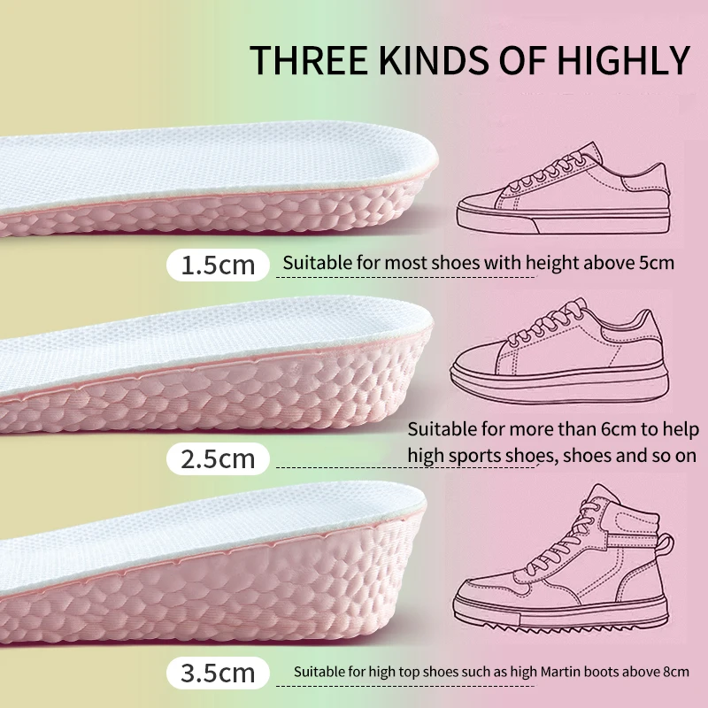 1.5-3.5cm Invisible Height Increase Insoles Memory Foam Shoes Sole Pad Breathable Comfortable for Men Women Feet Care Insoles