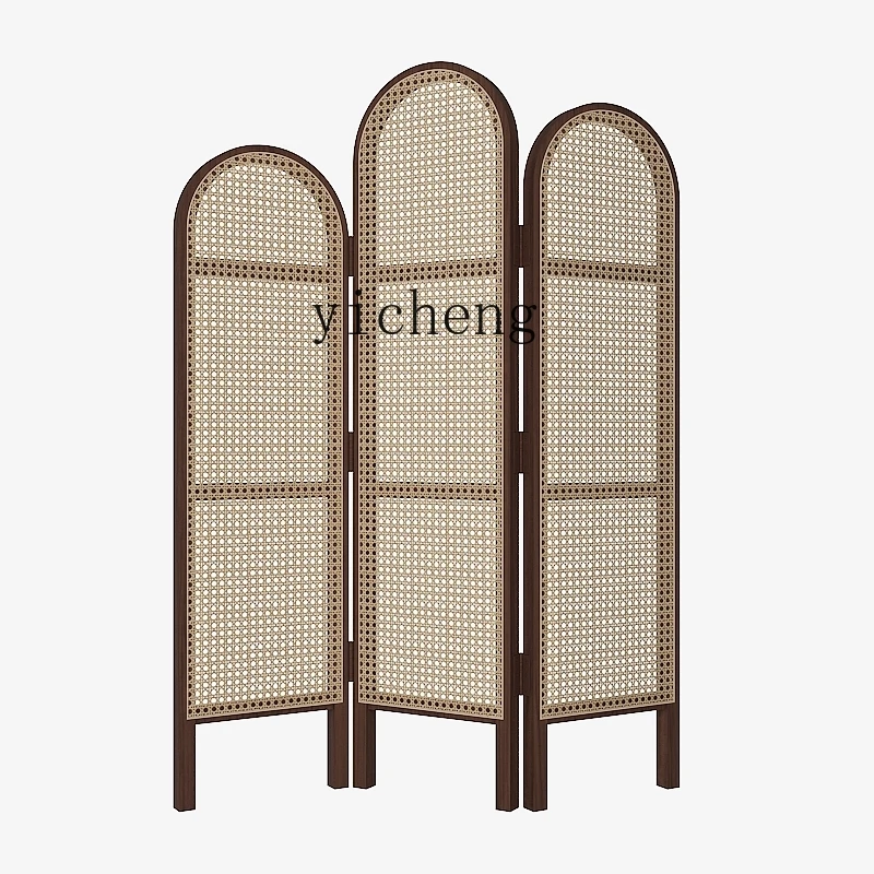 Tqh Solid Wood Rattan Screen Folding Mobile Partition Bedroom Covering Living Room Hallway Wall Decoration