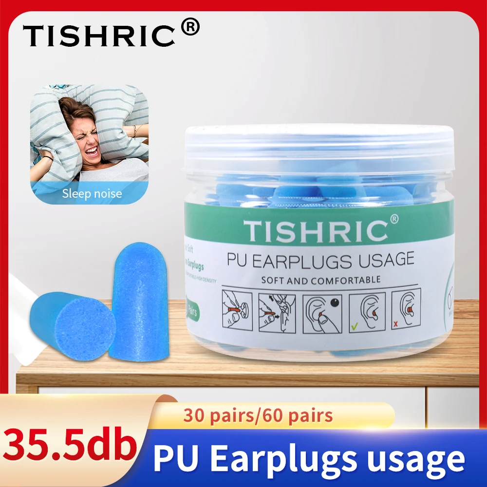 TISHRIC Earplugs Soft Sponge Ear Plugs Noise Reduction Sleeping Earplug  Travel Noise Reduction Rate 35.5db Sound Insulation