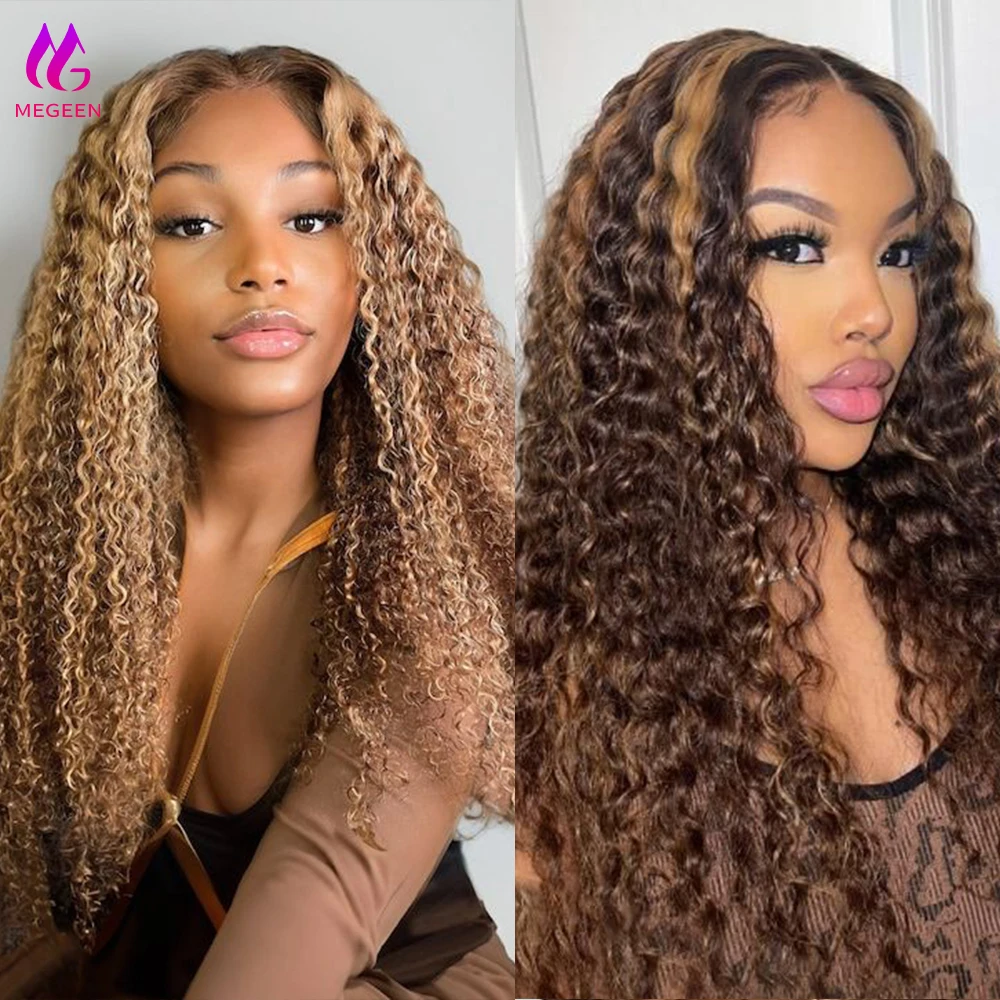 Megeen Honey Blonde P4/27 Highlight parrucca 13 x4 parrucca anteriore in pizzo parrucca frontale in pizzo trasparente capelli umani Ombre parrucca colorata onda d'acqua