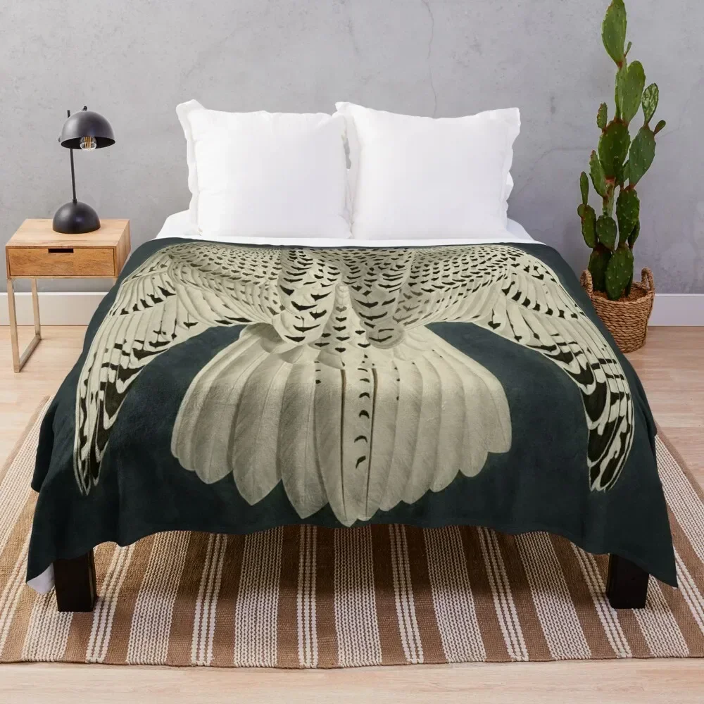 Wings / Fragments of Iceland or Jer Falcon by J.J.Audubon / Vintage birds / Feathers Texture dark background Throw Blanket